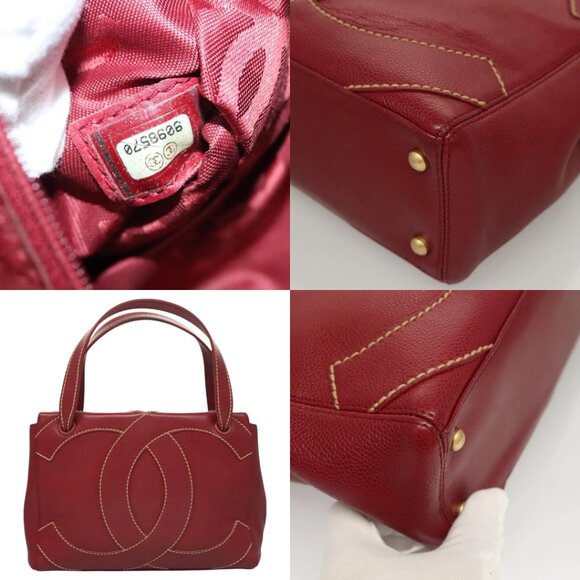 CHANEL Wild Stitch Hand Bag Grained Calf Skin Bordeaux Gold CC Auth 126239V - Picture 14 of 14